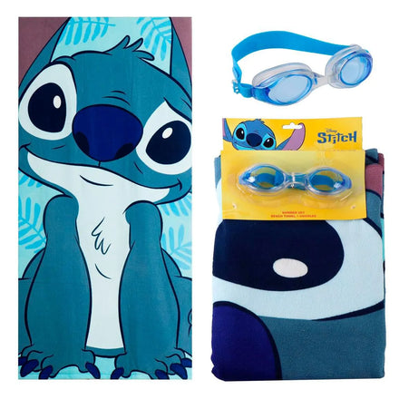 Disney Stitch Strandlaken met Zwembril – Handdoek en Zwemset Kind – Strand Zwembad Vakantie Accessoires