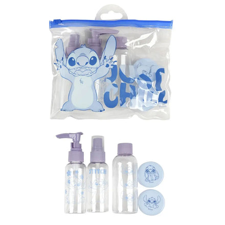 Disney Stitch Hygiene Set voor Kinderen – Reisflesjes Set met Pompfles, Sprayfles, Flesje en Opbergtas
