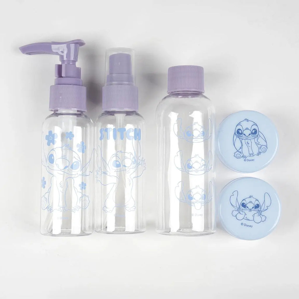 Disney Stitch Hygiene Set voor Kinderen – Reisflesjes Set met Pompfles, Sprayfles, Flesje en Opbergtas