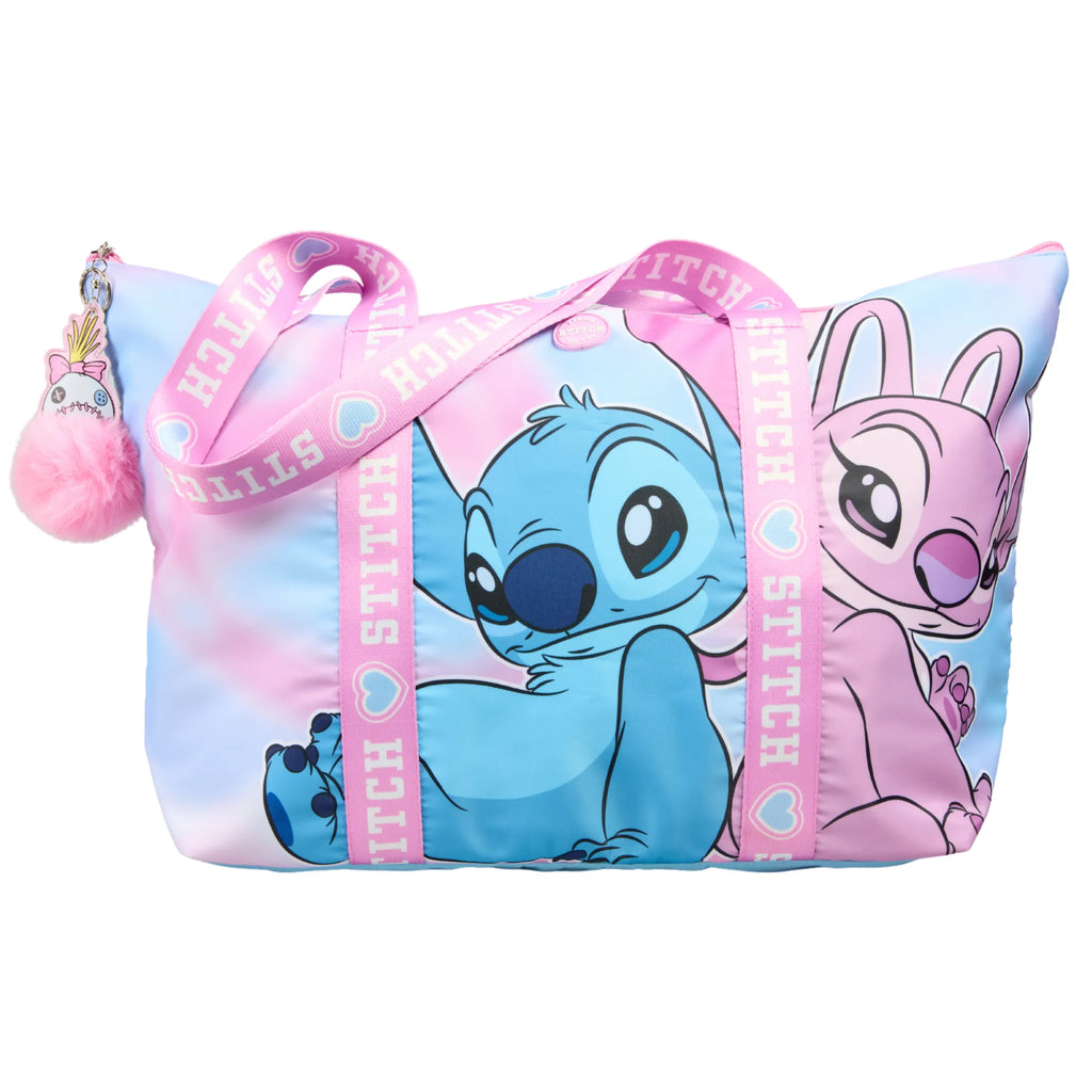Stitch weekendtas meisjes – grote schoudertas met Stitch en Angel – roze blauw tas met rits