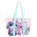 Disney Stitch Strandtas – Grote Schoudertas met Angel – Lichtroze & Blauw – Ritsvak & Binnenvak